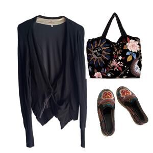 PETE & GRETA FOR T JOHNNY WAS SINGLE BUTTON GRAY SWEATER CARDIGAN SZ S $348 NWT